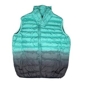 Lords of Harlech Puffer Vest Mens XL Teal Grey Ombre Full Zip Two Tone Quilted